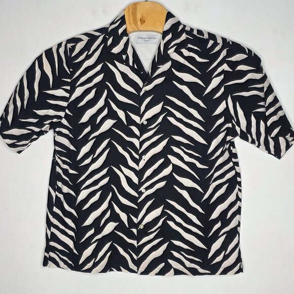 Officine Generale Paris Zebra Print Button Down Short Sleeve Shirt Men's M - Picture 2 of 5